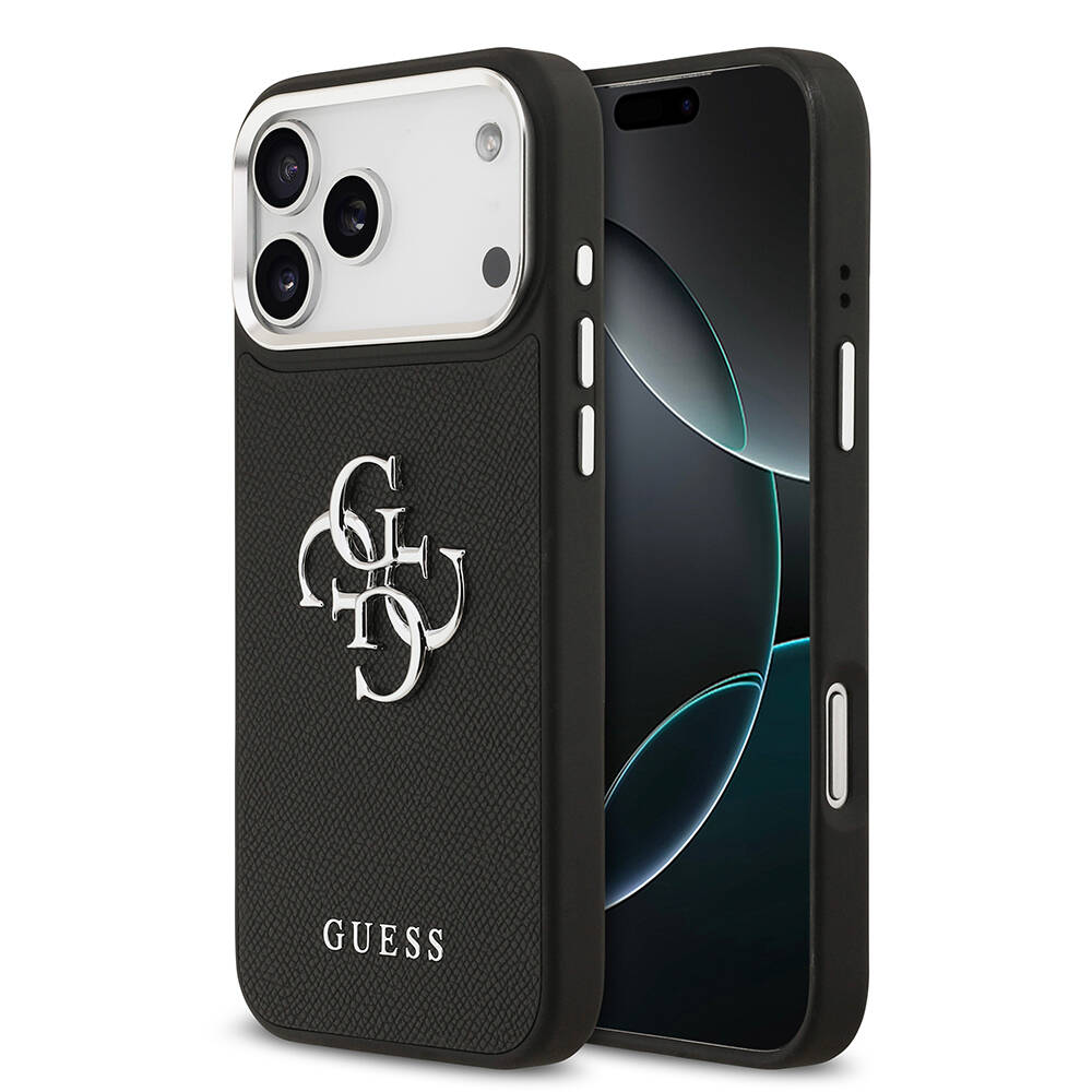 Apple iPhone 17 Pro Max Kılıf Guess Orjinal Lisanslı Metal Kamera Çerçeveli Metal Büyük 4G ve Yazı Logolu PU Deri Kapak - 2