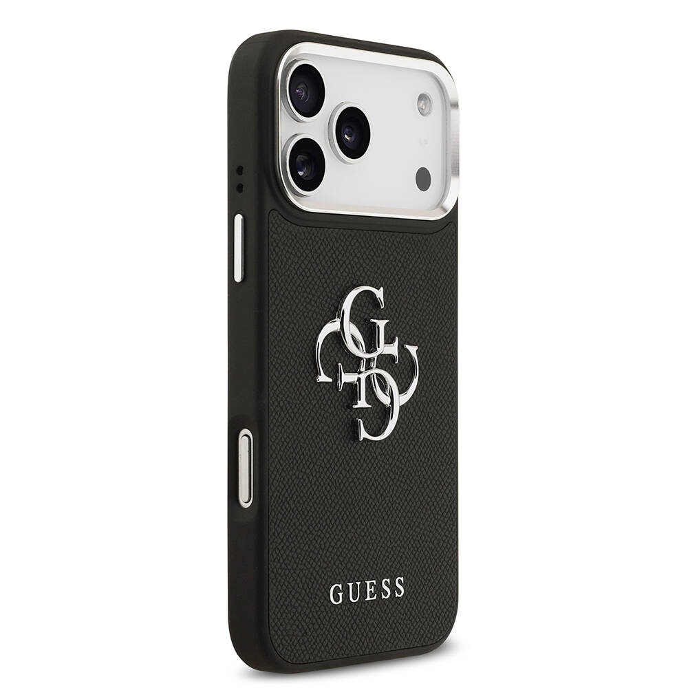 Apple iPhone 17 Pro Max Kılıf Guess Orjinal Lisanslı Metal Kamera Çerçeveli Metal Büyük 4G ve Yazı Logolu PU Deri Kapak - 3