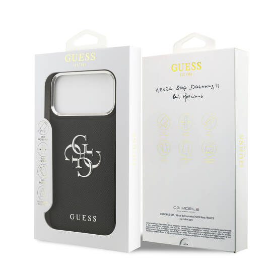 Apple iPhone 17 Pro Max Kılıf Guess Orjinal Lisanslı Metal Kamera Çerçeveli Metal Büyük 4G ve Yazı Logolu PU Deri Kapak - 9