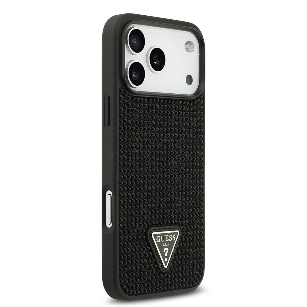 Apple iPhone 17 Pro Max Kılıf Guess Orjinal Lisanslı Taşlı Arka Yüzey Üçgen Logolu Kapak - 8