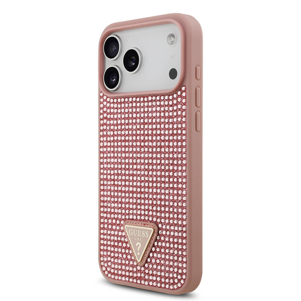 Apple iPhone 17 Pro Max Kılıf Guess Orjinal Lisanslı Taşlı Arka Yüzey Üçgen Logolu Kapak - 20
