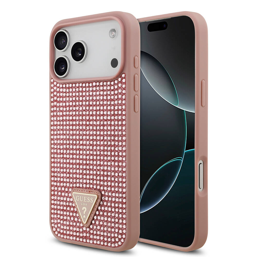 Apple iPhone 17 Pro Max Kılıf Guess Orjinal Lisanslı Taşlı Arka Yüzey Üçgen Logolu Kapak - 3