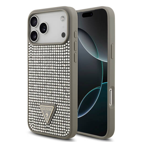Apple iPhone 17 Pro Max Kılıf Guess Orjinal Lisanslı Taşlı Arka Yüzey Üçgen Logolu Kapak - 2