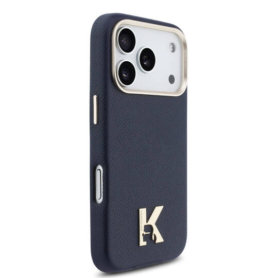 Apple iPhone 17 Pro Max Kılıf Karl Lagerfeld Orjinal Lisanslı M-safe Şarj Özellikli Gold Kamera Çerçeveli KHEAD Metal Logolu PU Deri Kapak - 12