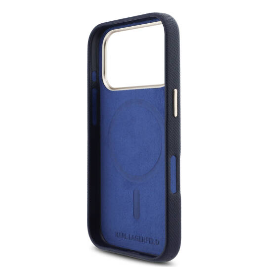 Apple iPhone 17 Pro Max Kılıf Karl Lagerfeld Orjinal Lisanslı M-safe Şarj Özellikli Gold Kamera Çerçeveli KHEAD Metal Logolu PU Deri Kapak - 15