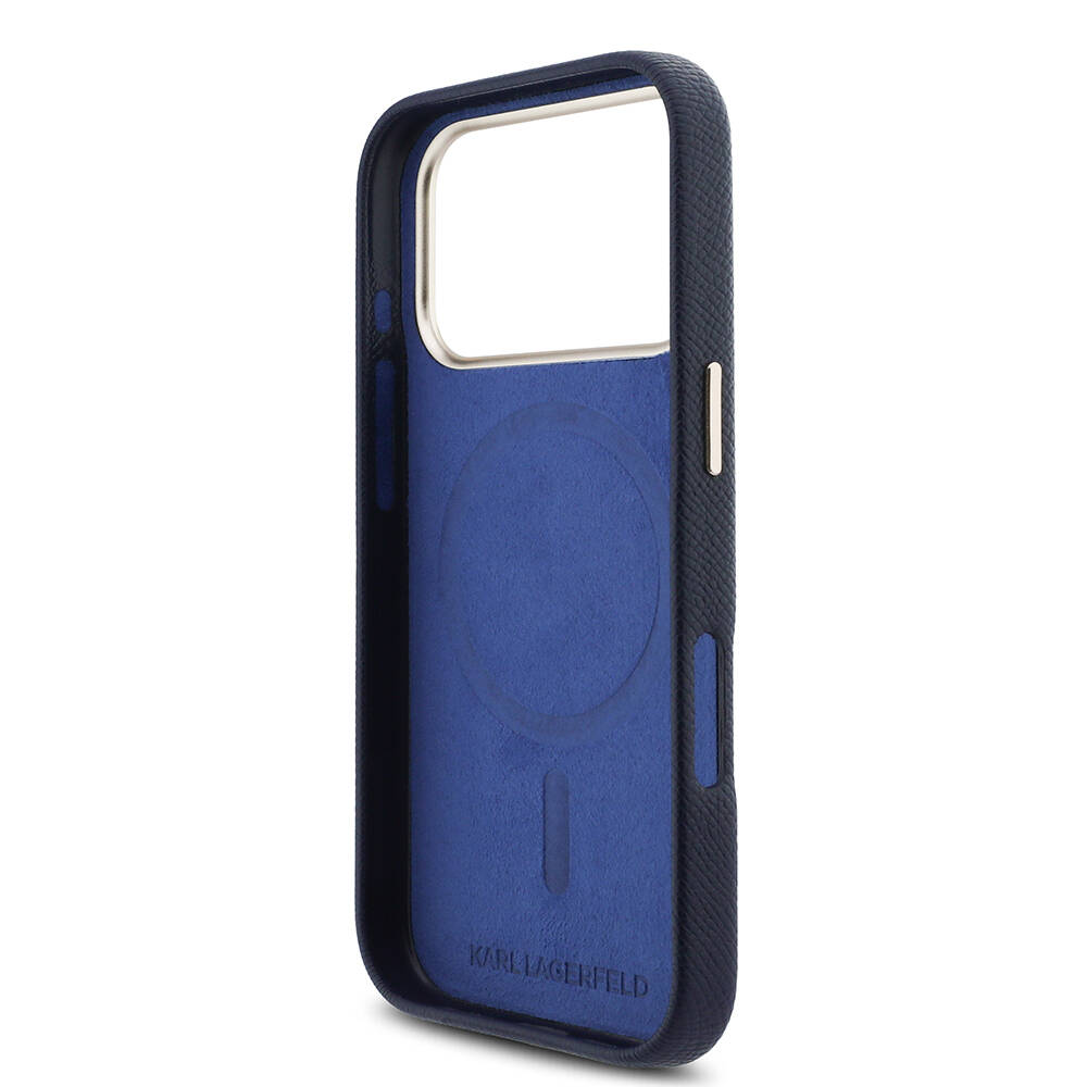 Apple iPhone 17 Pro Max Kılıf Karl Lagerfeld Orjinal Lisanslı M-safe Şarj Özellikli Gold Kamera Çerçeveli KHEAD Metal Logolu PU Deri Kapak - 15