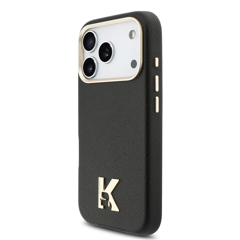 Apple iPhone 17 Pro Max Kılıf Karl Lagerfeld Orjinal Lisanslı M-safe Şarj Özellikli Gold Kamera Çerçeveli KHEAD Metal Logolu PU Deri Kapak - 2