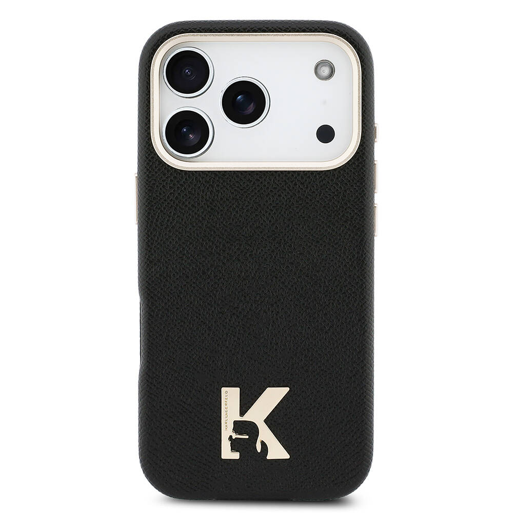 Apple iPhone 17 Pro Max Kılıf Karl Lagerfeld Orjinal Lisanslı M-safe Şarj Özellikli Gold Kamera Çerçeveli KHEAD Metal Logolu PU Deri Kapak - 3