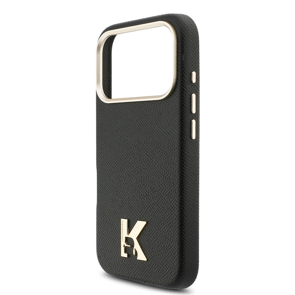 Apple iPhone 17 Pro Max Kılıf Karl Lagerfeld Orjinal Lisanslı M-safe Şarj Özellikli Gold Kamera Çerçeveli KHEAD Metal Logolu PU Deri Kapak - 6