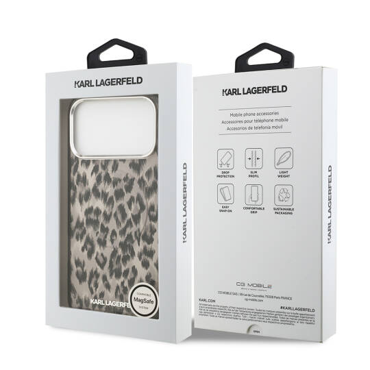 Apple iPhone 17 Pro Max Kılıf Karl Lagerfeld Orjinal Lisanslı M-safe Şarj Özellikli IML Leopar Baskılı Kapak - 17