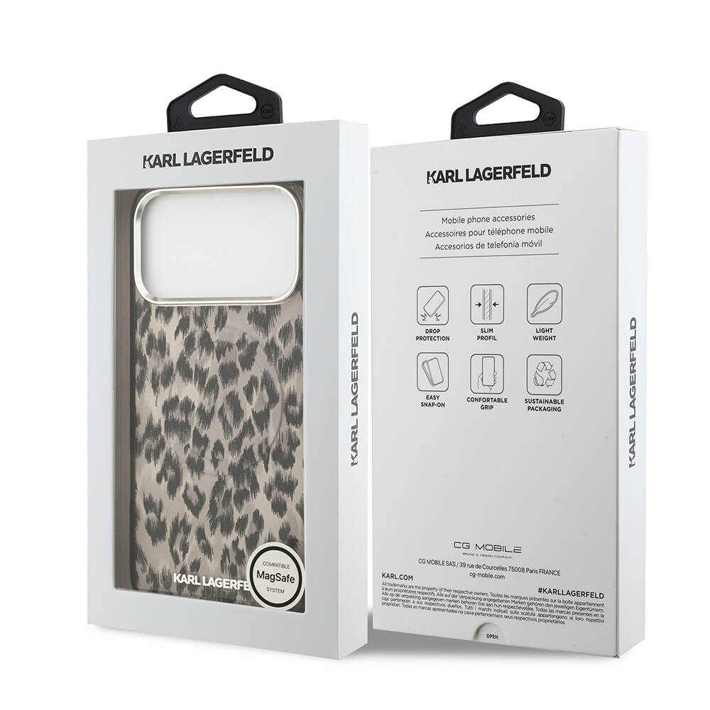 Apple iPhone 17 Pro Max Kılıf Karl Lagerfeld Orjinal Lisanslı M-safe Şarj Özellikli IML Leopar Baskılı Kapak - 17