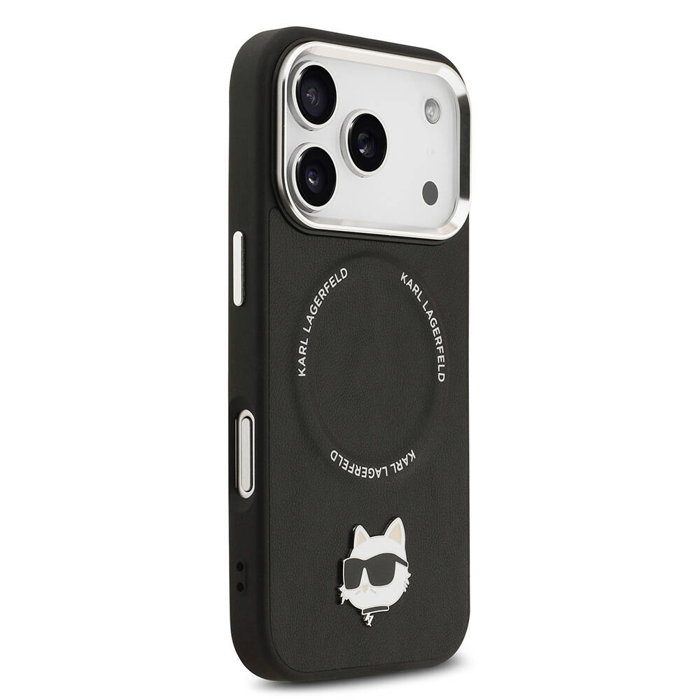 Apple iPhone 17 Pro Max Kılıf Karl Lagerfeld Orjinal Lisanslı M-safe Şarj Özellikli Metal Kamera ve Buton Tasarımlı Choupette PU Deri Kapak - 5