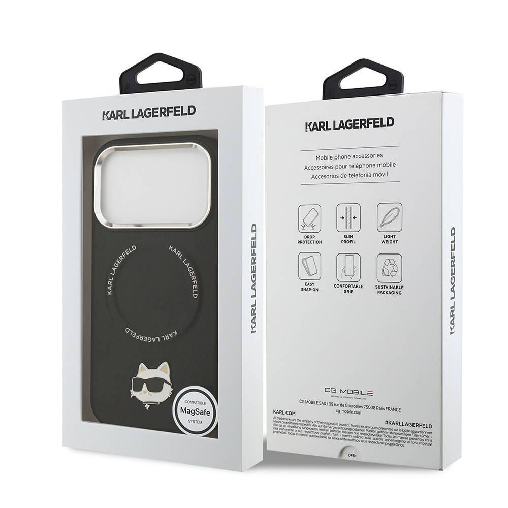 Apple iPhone 17 Pro Max Kılıf Karl Lagerfeld Orjinal Lisanslı M-safe Şarj Özellikli Metal Kamera ve Buton Tasarımlı Choupette PU Deri Kapak - 9