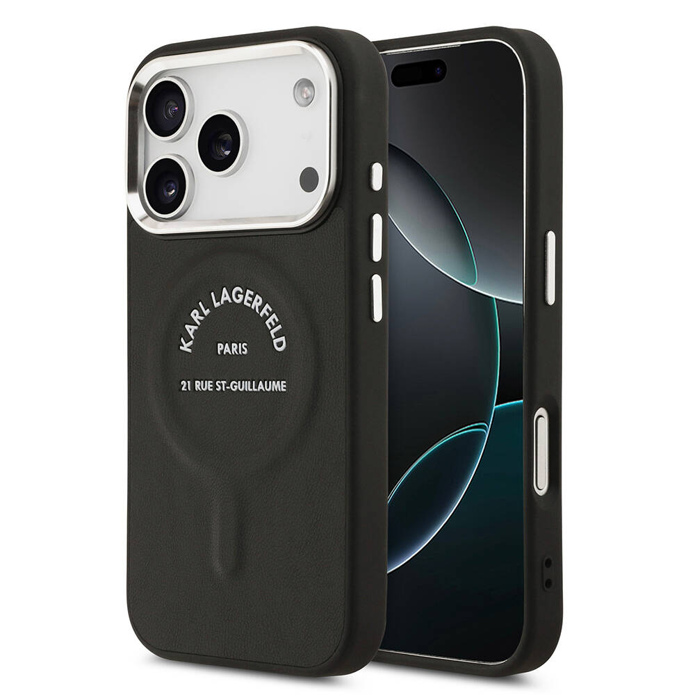 Apple iPhone 17 Pro Max Kılıf Karl Lagerfeld Orjinal Lisanslı M-safe Şarj Özellikli Metal Kamera ve Buton Tasarımlı Paris RSG PU Deri Kapak - 1