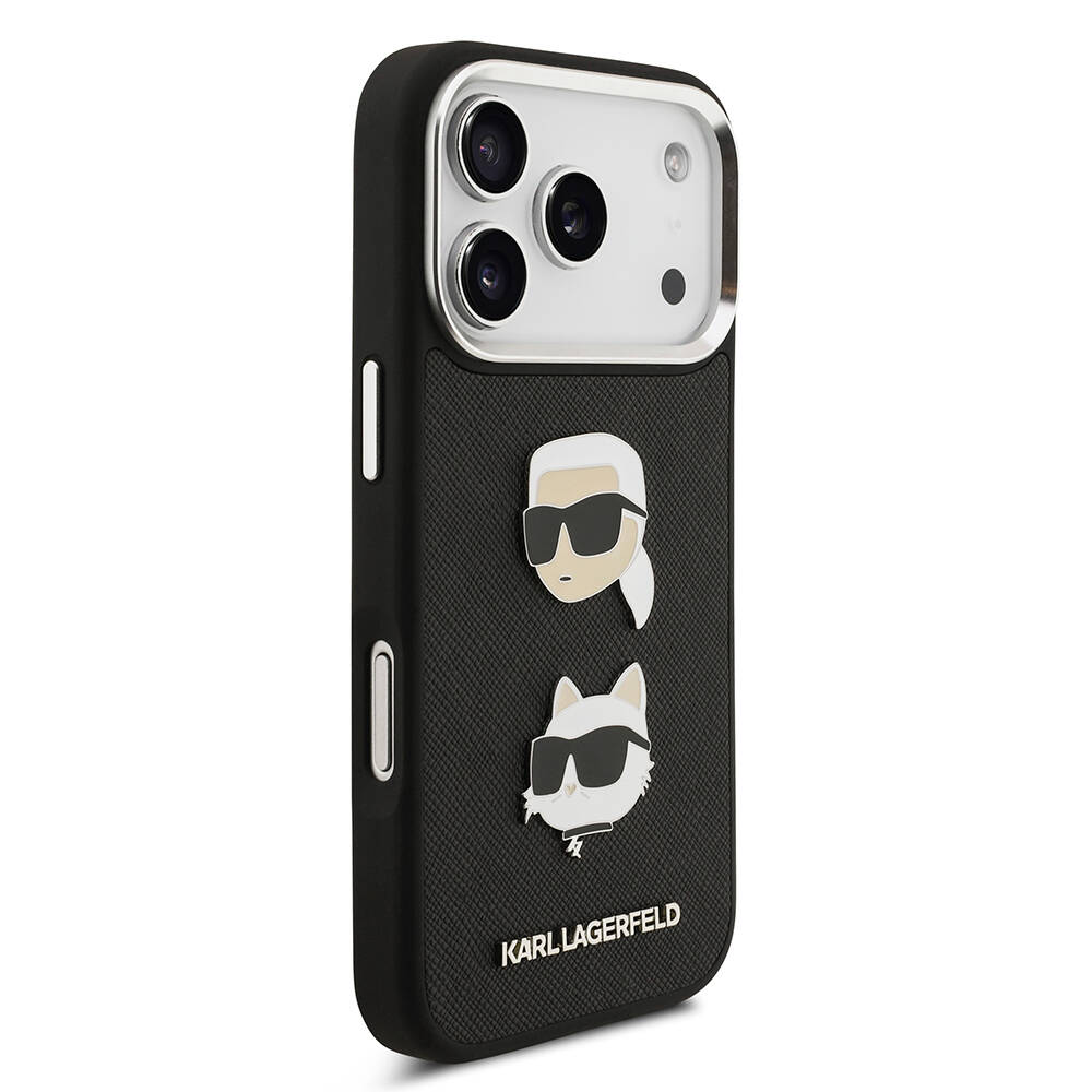 Apple iPhone 17 Pro Max Kılıf Karl Lagerfeld Orjinal Lisanslı Metal Logolu K&C Heads Pin Kapak - 6