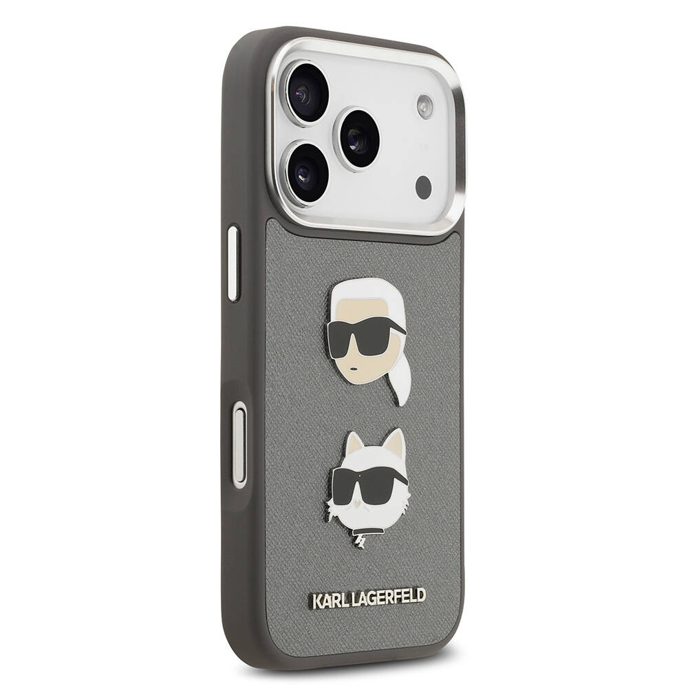 Apple iPhone 17 Pro Max Kılıf Karl Lagerfeld Orjinal Lisanslı Metal Logolu K&C Heads Pin Kapak - 12