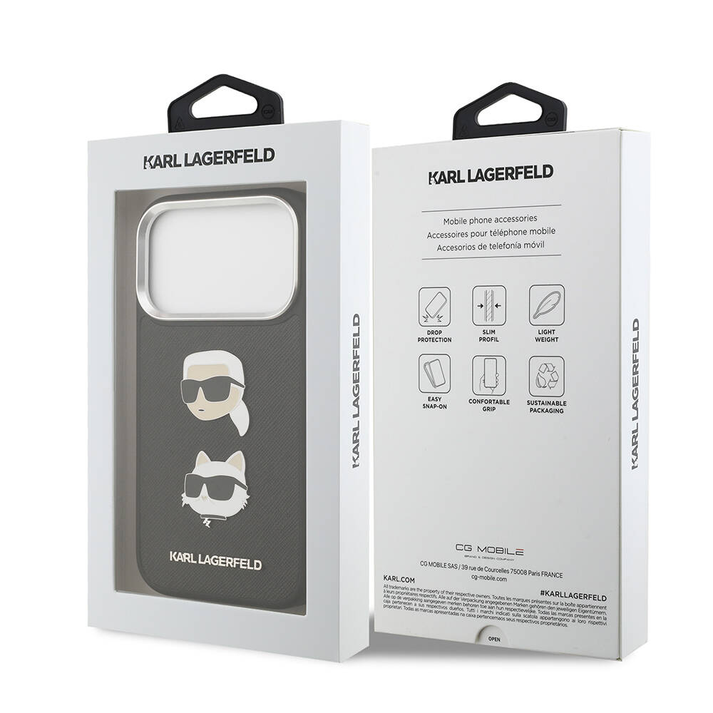 Apple iPhone 17 Pro Max Kılıf Karl Lagerfeld Orjinal Lisanslı Metal Logolu K&C Heads Pin Kapak - 16