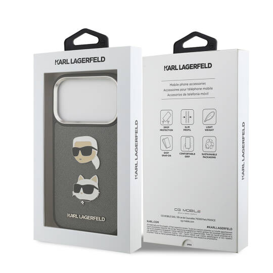 Apple iPhone 17 Pro Max Kılıf Karl Lagerfeld Orjinal Lisanslı Metal Logolu K&C Heads Pin Kapak - 17