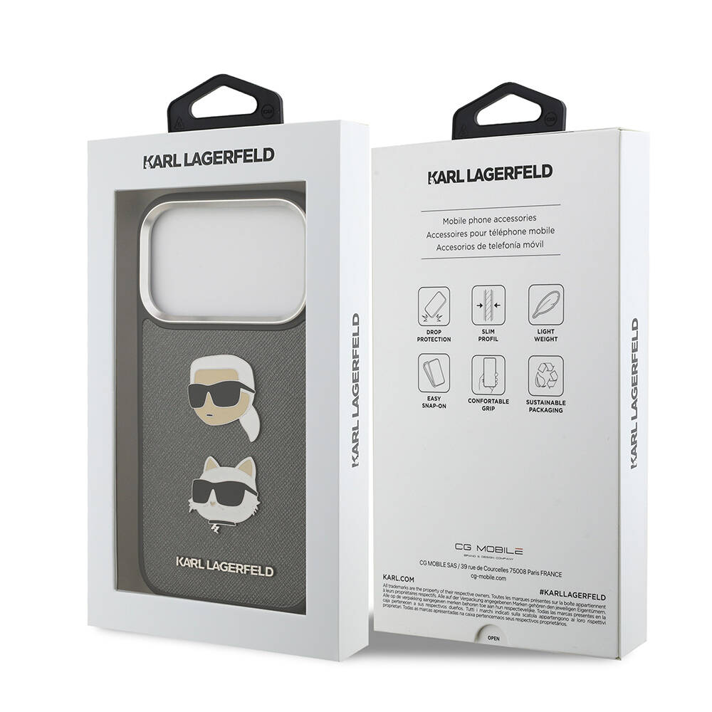 Apple iPhone 17 Pro Max Kılıf Karl Lagerfeld Orjinal Lisanslı Metal Logolu K&C Heads Pin Kapak - 17