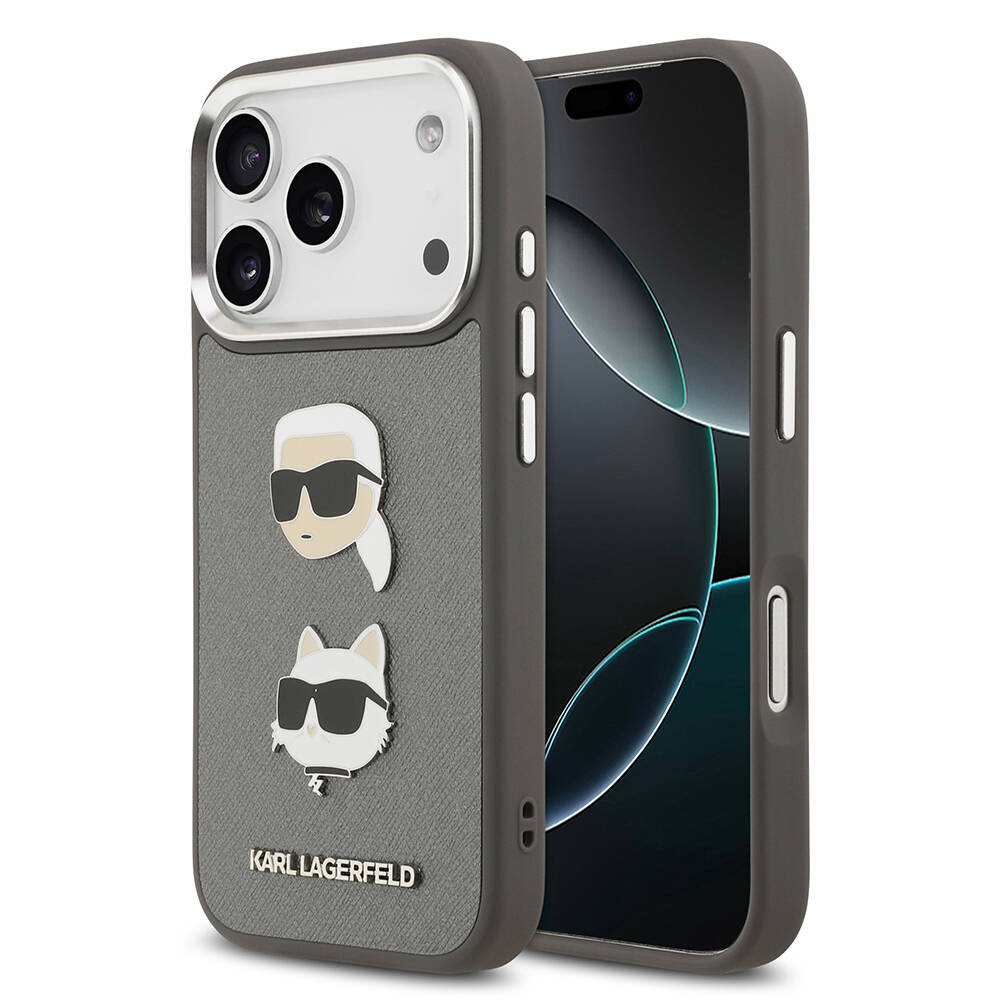 Apple iPhone 17 Pro Max Kılıf Karl Lagerfeld Orjinal Lisanslı Metal Logolu K&C Heads Pin Kapak - 1