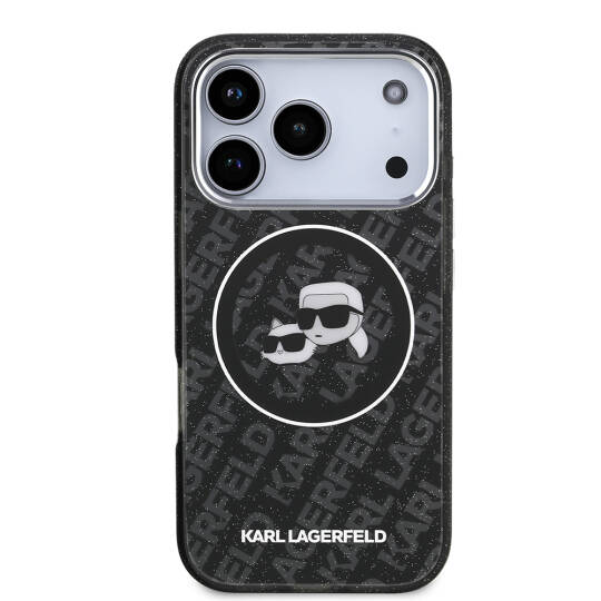Apple iPhone 17 Pro Max Kılıf Karl Lagerfeld Orjinal Lisanslı Parlayan Simli Karl & Choupette Heads Kapak - 6