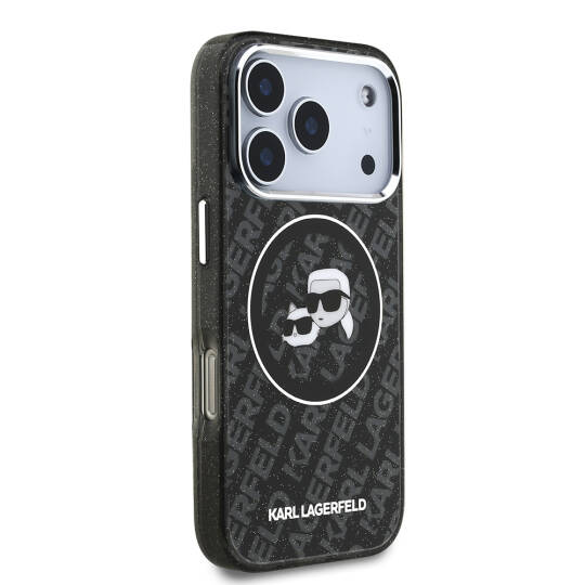 Apple iPhone 17 Pro Max Kılıf Karl Lagerfeld Orjinal Lisanslı Parlayan Simli Karl & Choupette Heads Kapak - 7