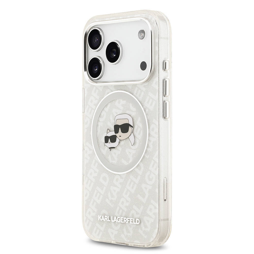 Apple iPhone 17 Pro Max Kılıf Karl Lagerfeld Orjinal Lisanslı Parlayan Simli Karl & Choupette Heads Kapak - 11