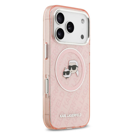 Apple iPhone 17 Pro Max Kılıf Karl Lagerfeld Orjinal Lisanslı Parlayan Simli Karl & Choupette Heads Kapak - 19