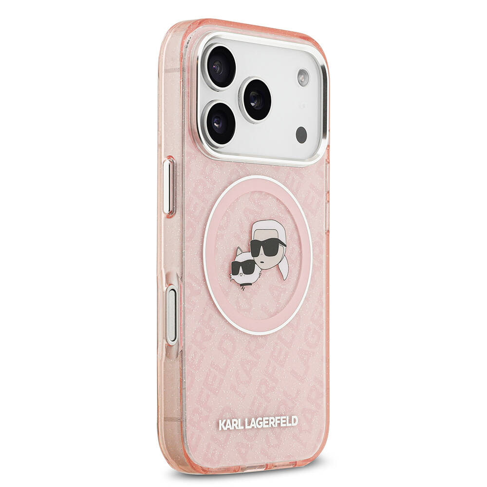 Apple iPhone 17 Pro Max Kılıf Karl Lagerfeld Orjinal Lisanslı Parlayan Simli Karl & Choupette Heads Kapak - 19