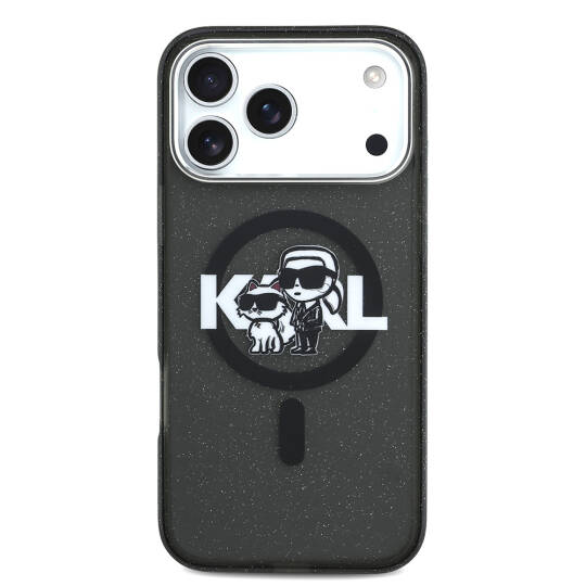 Apple iPhone 17 Pro Max Kılıf Karl Lagerfeld Orjinal Lisanslı Parlayan Simli Karl & Choupette Sketch Logo Kapak - 4