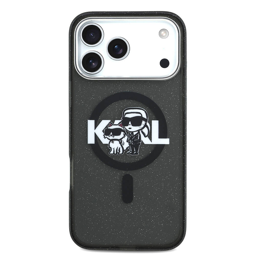 Apple iPhone 17 Pro Max Kılıf Karl Lagerfeld Orjinal Lisanslı Parlayan Simli Karl & Choupette Sketch Logo Kapak - 4