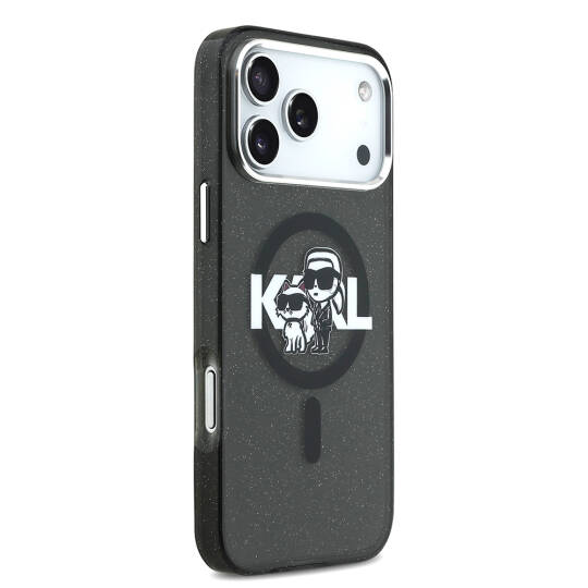 Apple iPhone 17 Pro Max Kılıf Karl Lagerfeld Orjinal Lisanslı Parlayan Simli Karl & Choupette Sketch Logo Kapak - 5