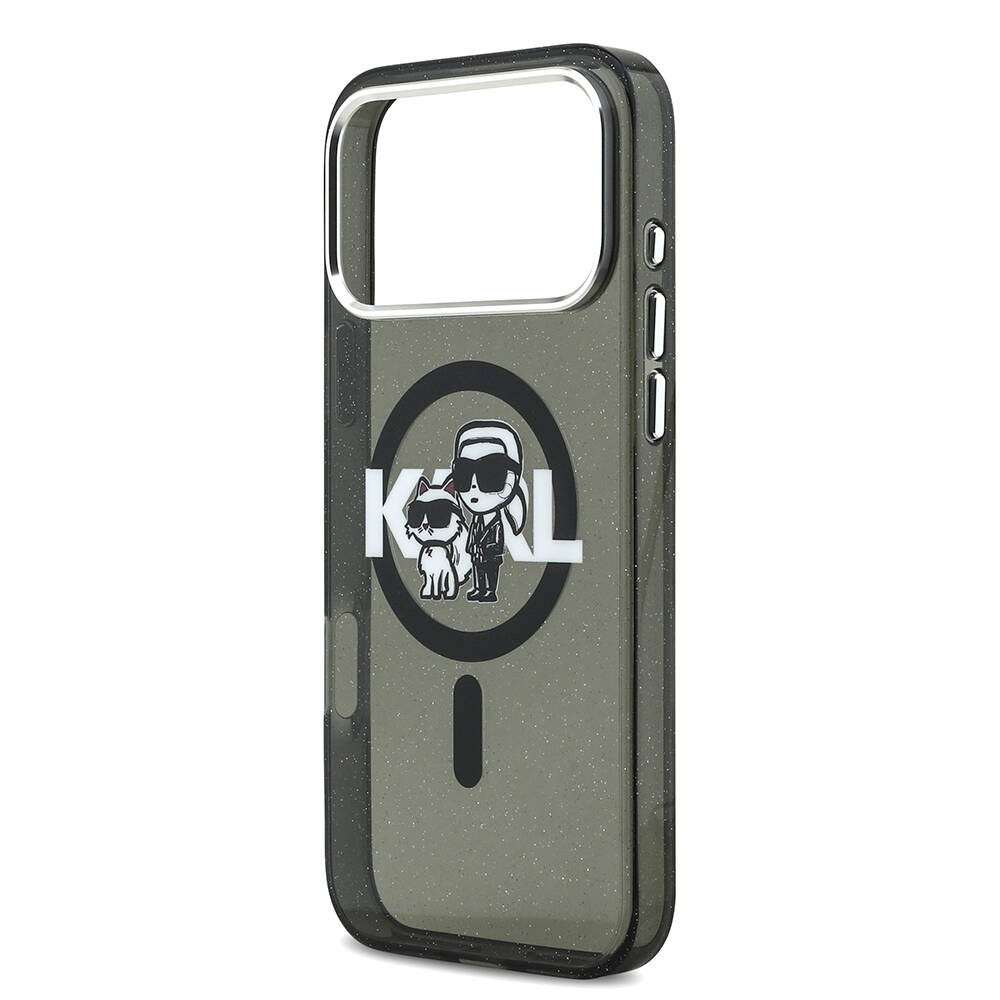 Apple iPhone 17 Pro Max Kılıf Karl Lagerfeld Orjinal Lisanslı Parlayan Simli Karl & Choupette Sketch Logo Kapak - 7