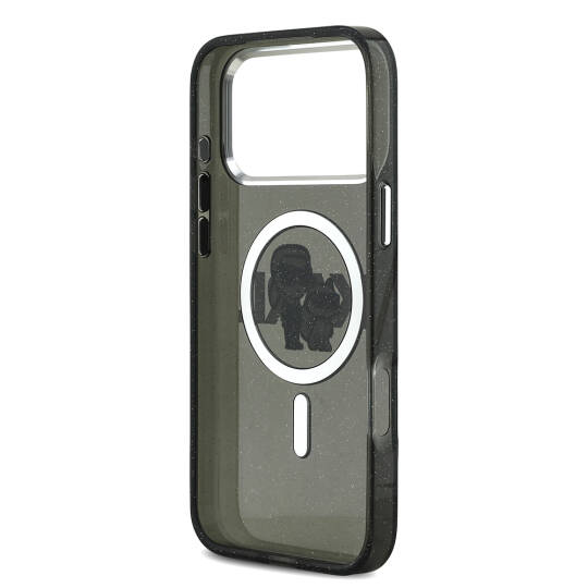 Apple iPhone 17 Pro Max Kılıf Karl Lagerfeld Orjinal Lisanslı Parlayan Simli Karl & Choupette Sketch Logo Kapak - 8