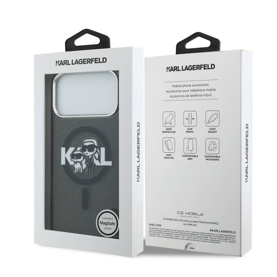 Apple iPhone 17 Pro Max Kılıf Karl Lagerfeld Orjinal Lisanslı Parlayan Simli Karl & Choupette Sketch Logo Kapak - 9