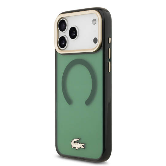 Apple iPhone 17 Pro Max Kılıf Lacoste Orjinal Lisanslı M-safe Şarj Özellikli Gold Timsah Logolu Buzlu Kapak - 5