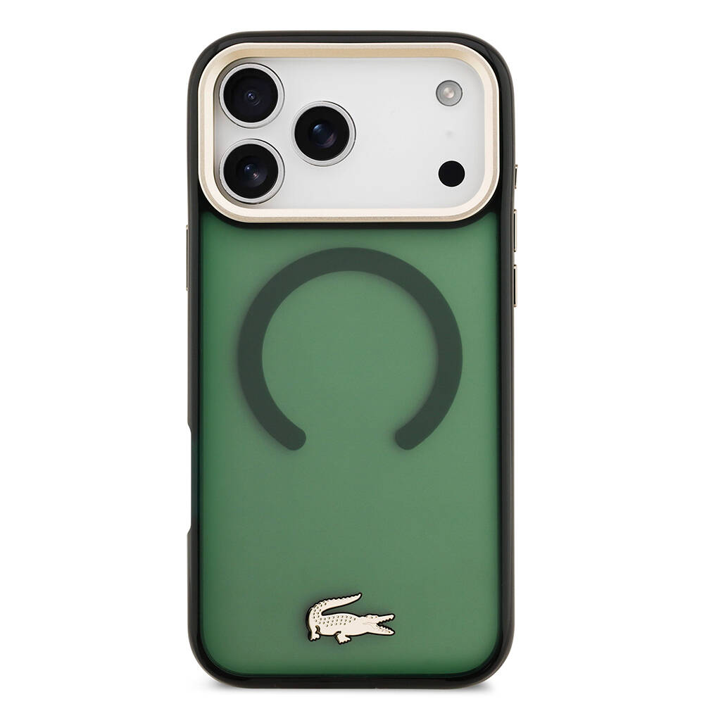 Apple iPhone 17 Pro Max Kılıf Lacoste Orjinal Lisanslı M-safe Şarj Özellikli Gold Timsah Logolu Buzlu Kapak - 6