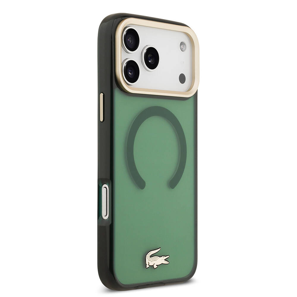 Apple iPhone 17 Pro Max Kılıf Lacoste Orjinal Lisanslı M-safe Şarj Özellikli Gold Timsah Logolu Buzlu Kapak - 7