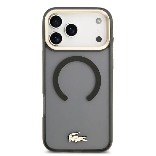 Apple iPhone 17 Pro Max Kılıf Lacoste Orjinal Lisanslı M-safe Şarj Özellikli Gold Timsah Logolu Buzlu Kapak - 12