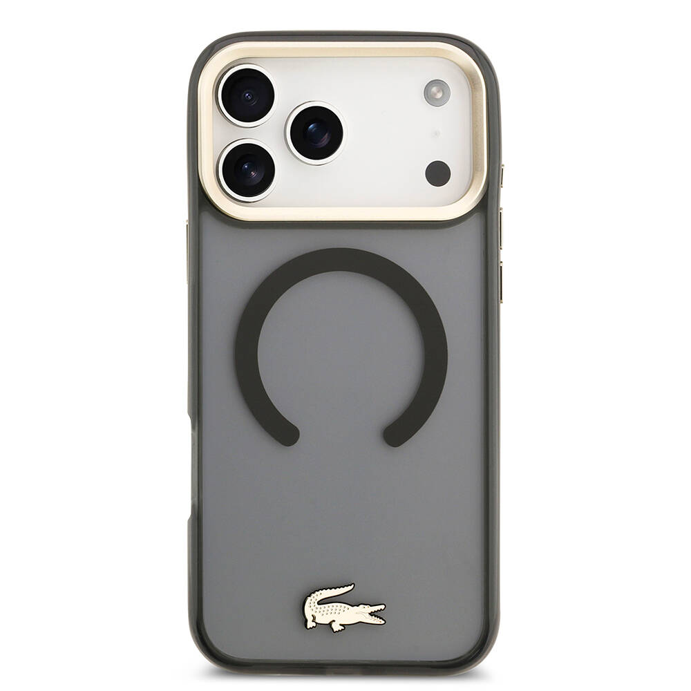 Apple iPhone 17 Pro Max Kılıf Lacoste Orjinal Lisanslı M-safe Şarj Özellikli Gold Timsah Logolu Buzlu Kapak - 12