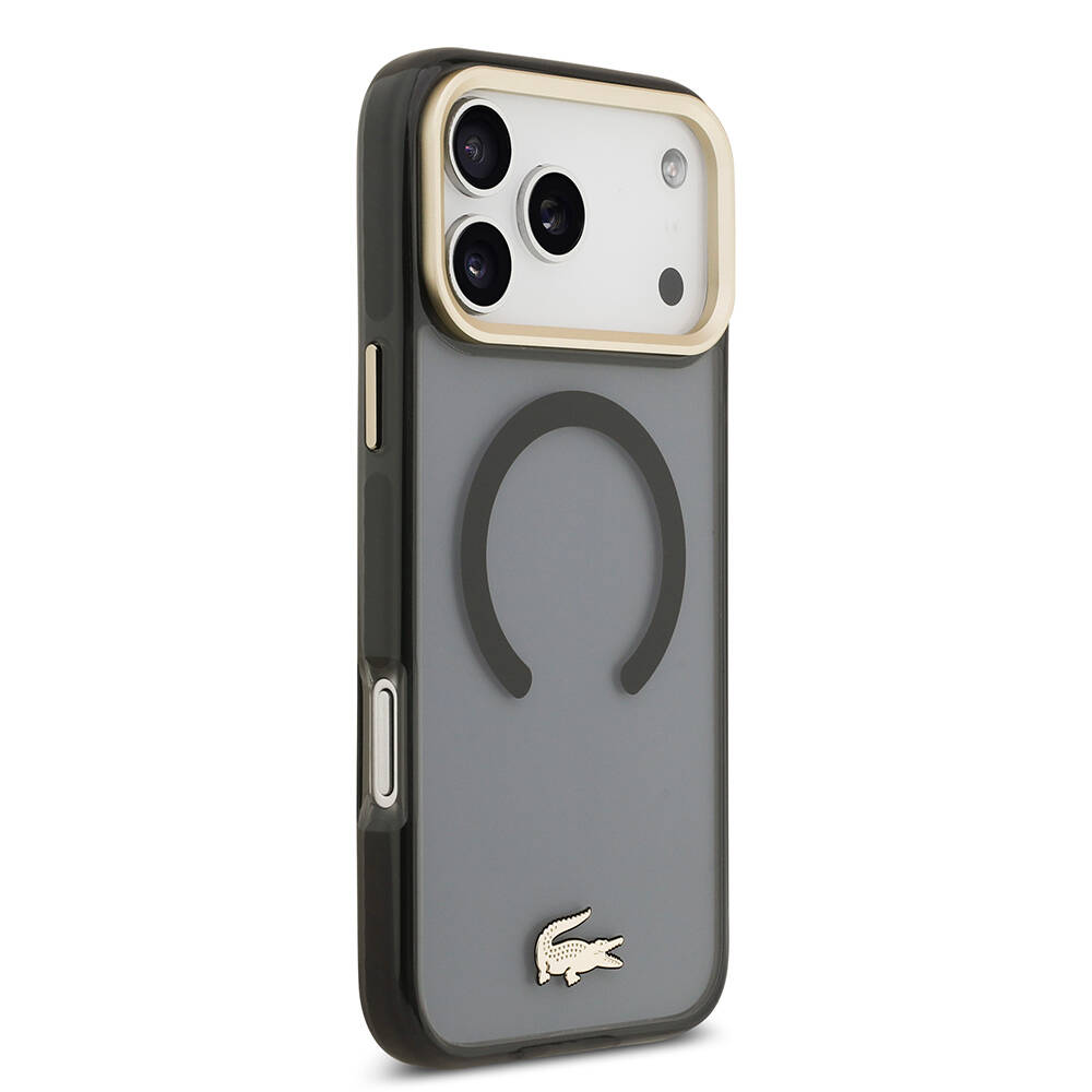Apple iPhone 17 Pro Max Kılıf Lacoste Orjinal Lisanslı M-safe Şarj Özellikli Gold Timsah Logolu Buzlu Kapak - 13