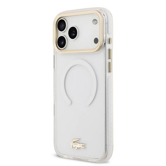 Apple iPhone 17 Pro Max Kılıf Lacoste Orjinal Lisanslı M-safe Şarj Özellikli Gold Timsah Logolu Buzlu Kapak - 17