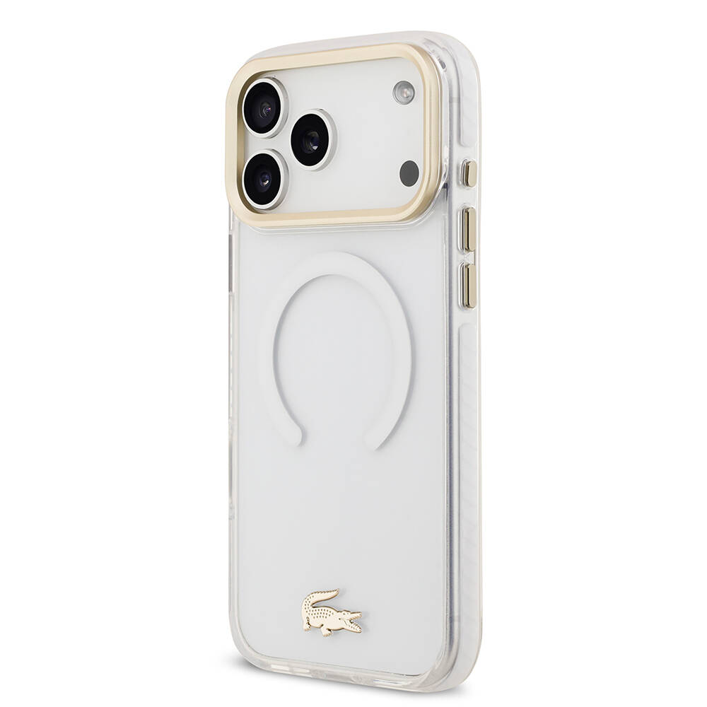 Apple iPhone 17 Pro Max Kılıf Lacoste Orjinal Lisanslı M-safe Şarj Özellikli Gold Timsah Logolu Buzlu Kapak - 17