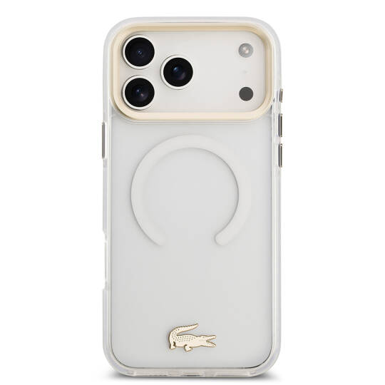 Apple iPhone 17 Pro Max Kılıf Lacoste Orjinal Lisanslı M-safe Şarj Özellikli Gold Timsah Logolu Buzlu Kapak - 18