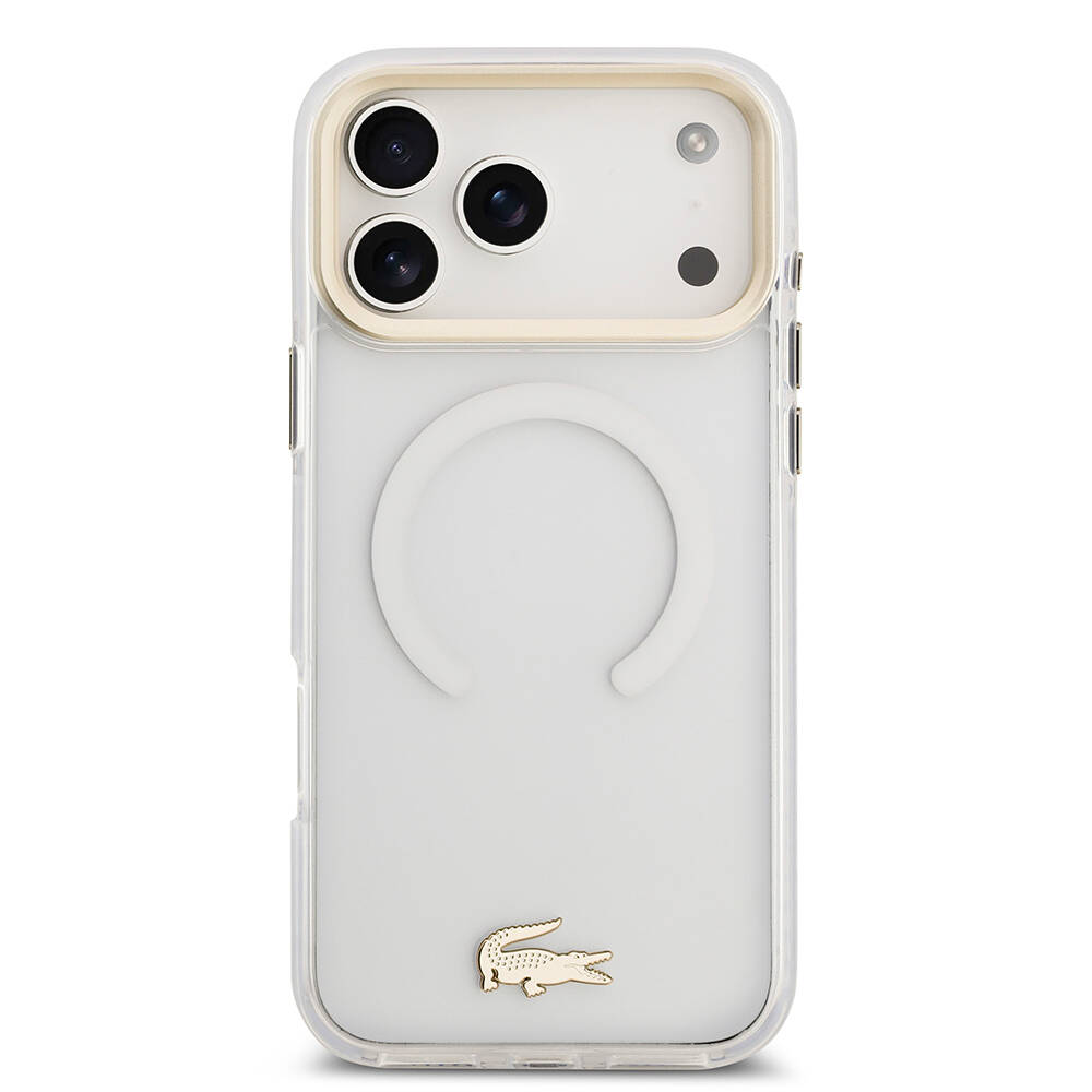Apple iPhone 17 Pro Max Kılıf Lacoste Orjinal Lisanslı M-safe Şarj Özellikli Gold Timsah Logolu Buzlu Kapak - 18