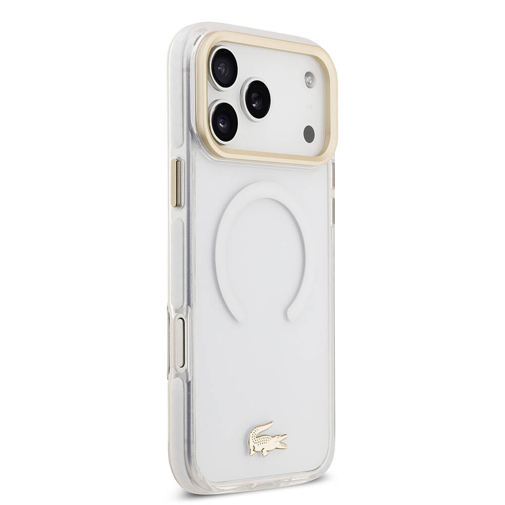 Apple iPhone 17 Pro Max Kılıf Lacoste Orjinal Lisanslı M-safe Şarj Özellikli Gold Timsah Logolu Buzlu Kapak - 19