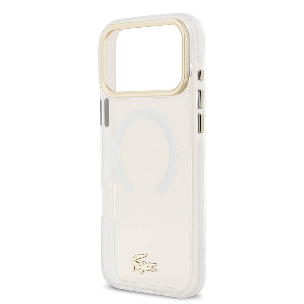 Apple iPhone 17 Pro Max Kılıf Lacoste Orjinal Lisanslı M-safe Şarj Özellikli Gold Timsah Logolu Buzlu Kapak - 21