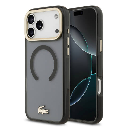 Apple iPhone 17 Pro Max Kılıf Lacoste Orjinal Lisanslı M-safe Şarj Özellikli Gold Timsah Logolu Buzlu Kapak - 2