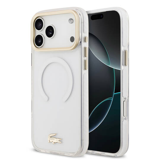 Apple iPhone 17 Pro Max Kılıf Lacoste Orjinal Lisanslı M-safe Şarj Özellikli Gold Timsah Logolu Buzlu Kapak - 1