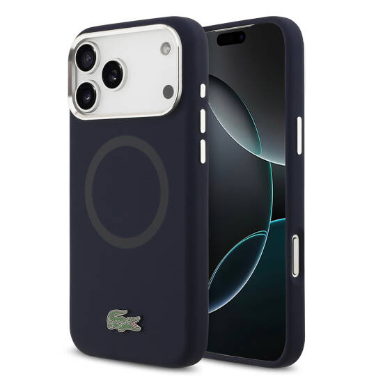 Apple iPhone 17 Pro Max Kılıf Lacoste Orjinal Lisanslı M-safe Şarj Özellikli İkonik Logolu Metal Kamera Çerçeveli Silikon Kapak - 2
